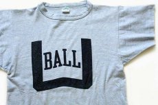 画像1: 70s USA製 Championチャンピオン BALL 染み込みプリント 88/12 Tシャツ 杢ブルー M (1)