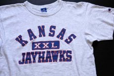 画像1: 90s USA製 Championチャンピオン KANSAS XXL JAYHAWKS Tシャツ 杢ライトグレー L (1)