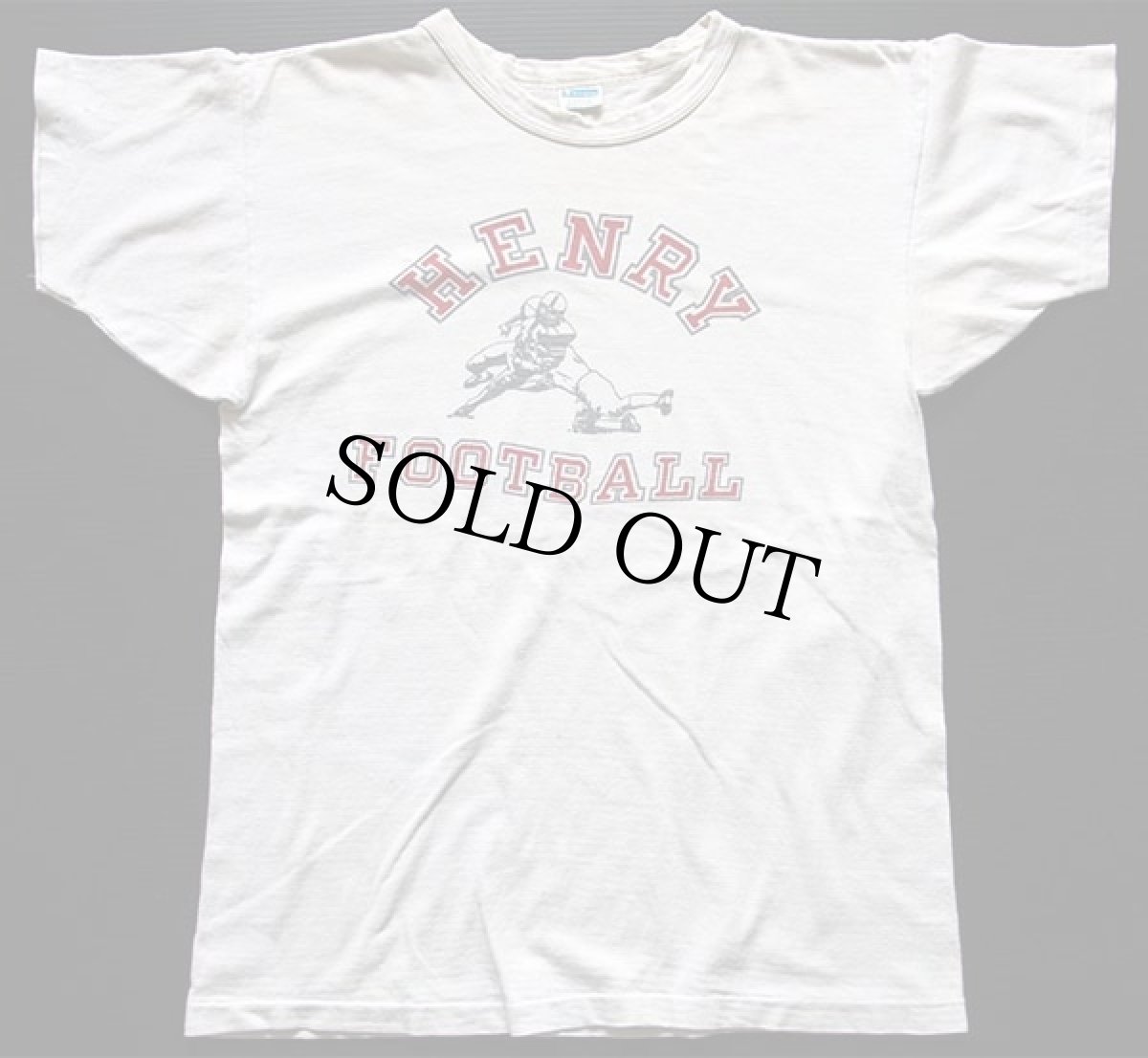 画像2: 70s USA製 Championチャンピオン HENRY FOOTBALL 染み込みプリント コットンTシャツ 白 L (2)