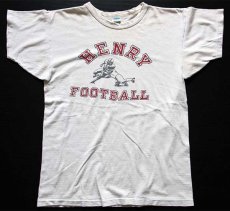 画像2: 70s USA製 Championチャンピオン HENRY FOOTBALL 染み込みプリント コットンTシャツ 白 L (2)