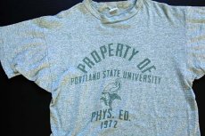 画像1: 70s USA製 Championチャンピオン PORTLAND STATE UNIVERSITY 染み込みプリント 88/12 Tシャツ 杢グリーン L (1)