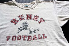 画像1: 70s USA製 Championチャンピオン HENRY FOOTBALL 染み込みプリント コットンTシャツ 白 L (1)