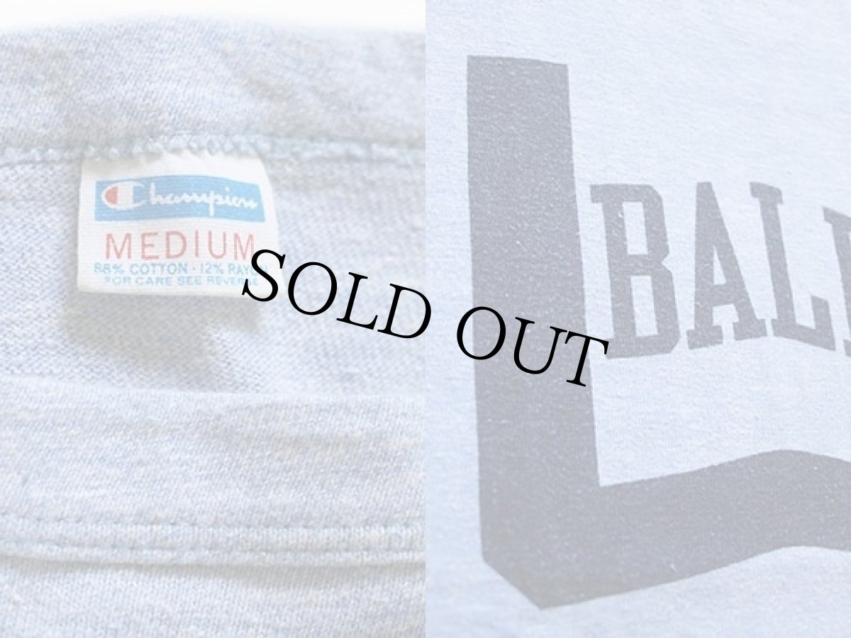 画像3: 70s USA製 Championチャンピオン BALL 染み込みプリント 88/12 Tシャツ 杢ブルー M (3)