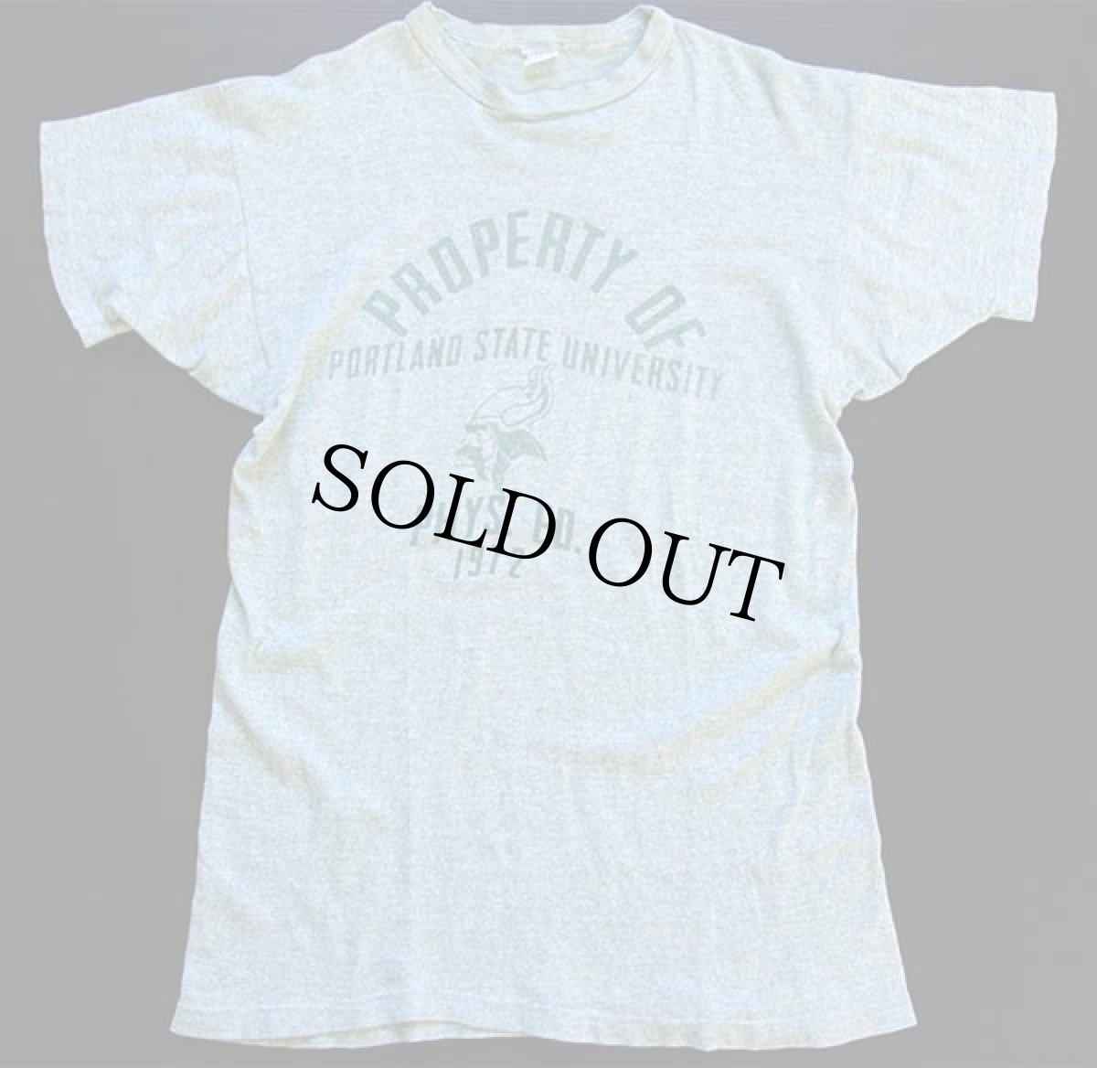 画像2: 70s USA製 Championチャンピオン PORTLAND STATE UNIVERSITY 染み込みプリント 88/12 Tシャツ 杢グリーン L (2)