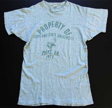 画像2: 70s USA製 Championチャンピオン PORTLAND STATE UNIVERSITY 染み込みプリント 88/12 Tシャツ 杢グリーン L (2)