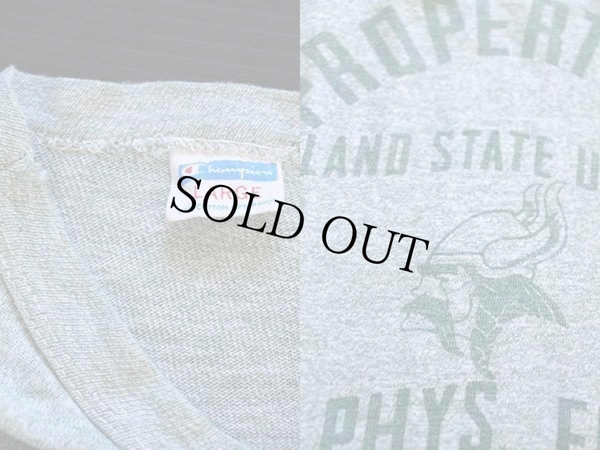 画像3: 70s USA製 Championチャンピオン PORTLAND STATE UNIVERSITY 染み込みプリント 88/12 Tシャツ 杢グリーン L (3)