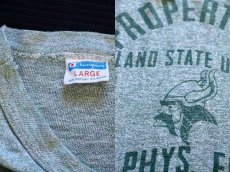 画像3: 70s USA製 Championチャンピオン PORTLAND STATE UNIVERSITY 染み込みプリント 88/12 Tシャツ 杢グリーン L (3)