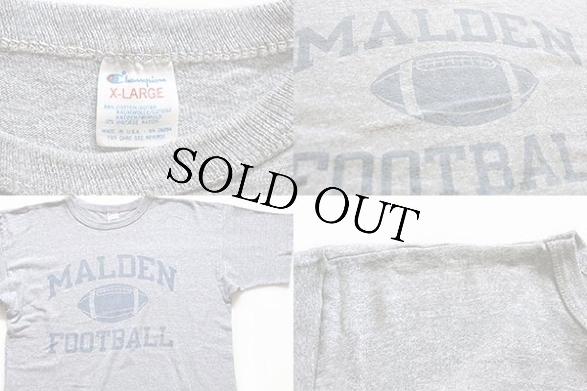画像4: 80s USA製 Championチャンピオン MALDEN FOOTBALL 染み込みプリント 88/12 Tシャツ 杢グレー XL (4)