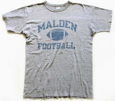 画像2: 80s USA製 Championチャンピオン MALDEN FOOTBALL 染み込みプリント 88/12 Tシャツ 杢グレー XL (2)