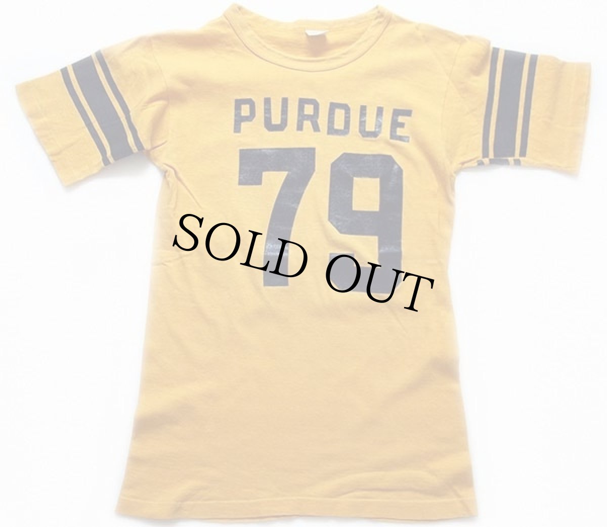 画像2: 70s USA製 Championチャンピオン PURDUE 79 ナンバリング コットン フットボールTシャツ 黄 M (2)