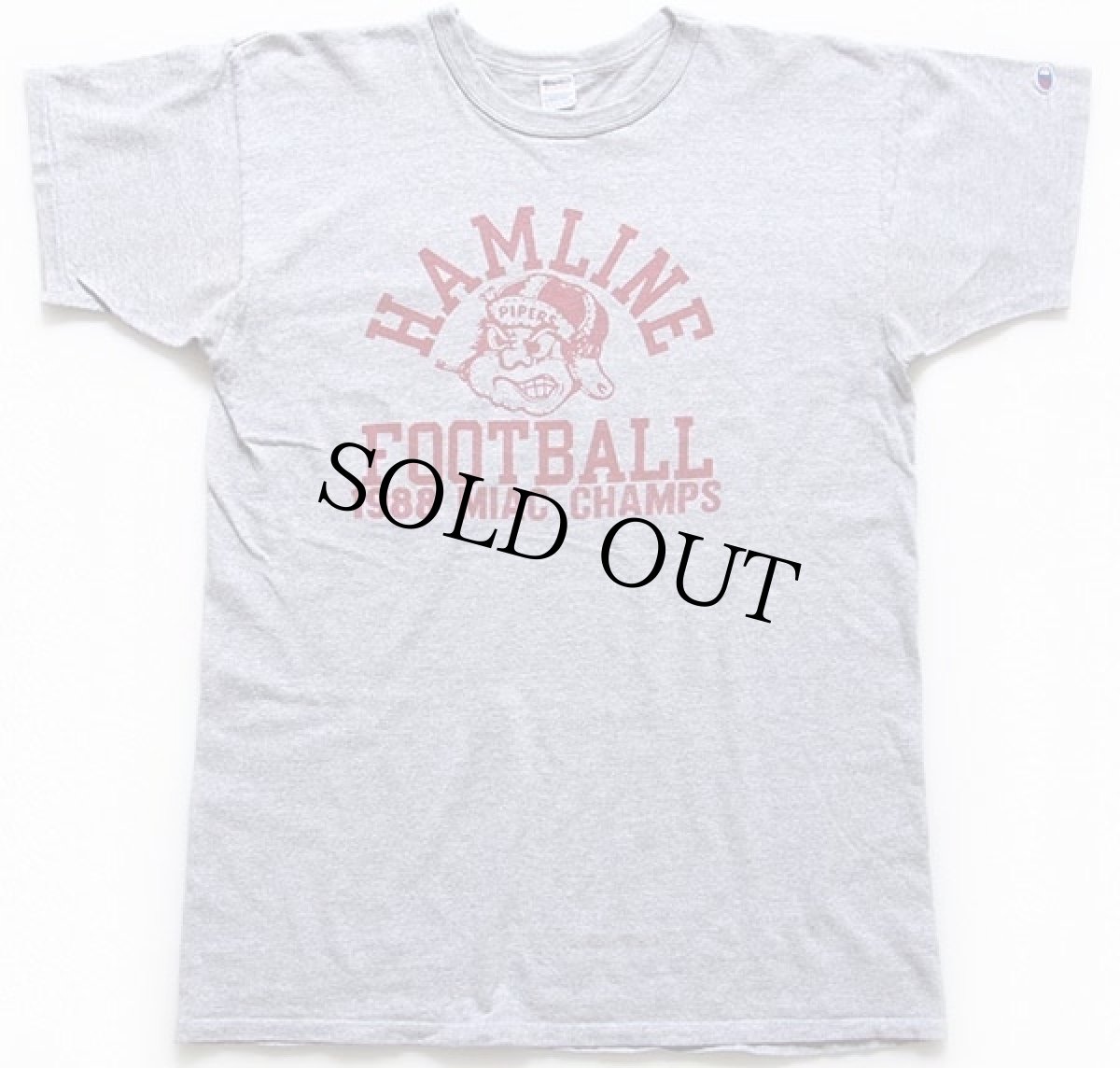 画像2: 80s USA製 Championチャンピオン HAMLINE FOOTBALL 染み込みプリント 88/12 Tシャツ 杢グレー XL (2)