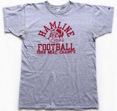 画像2: 80s USA製 Championチャンピオン HAMLINE FOOTBALL 染み込みプリント 88/12 Tシャツ 杢グレー XL (2)