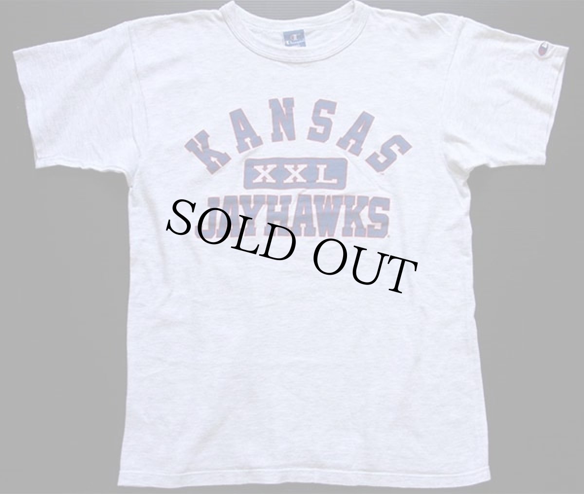 画像2: 90s USA製 Championチャンピオン KANSAS XXL JAYHAWKS Tシャツ 杢ライトグレー L (2)
