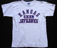 画像2: 90s USA製 Championチャンピオン KANSAS XXL JAYHAWKS Tシャツ 杢ライトグレー L (2)