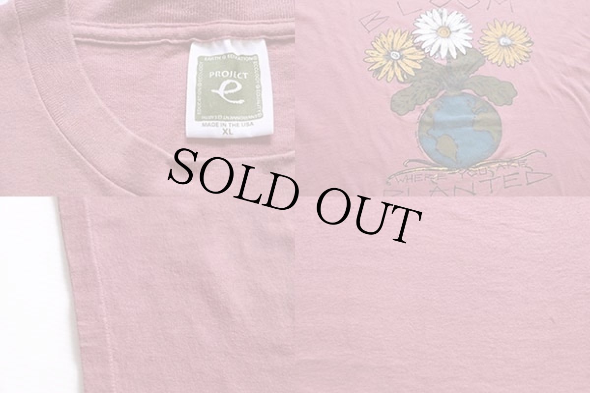 画像3: 90s USA製 BLOOM WHERE YOU ARE PLANTED アート コットンTシャツ 小豆色 XL (3)