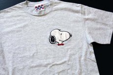 画像1: 90s USA製 PEANUTS スヌーピー 刺繍 Tシャツ 杢ライトグレー (1)