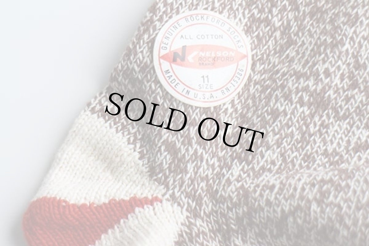 画像2: デッドストック★ビンテージ USA製 NELSON ROCKFORD レッドヒール コットン ソックス 霜降り茶★靴下 ソックモンキー (2)