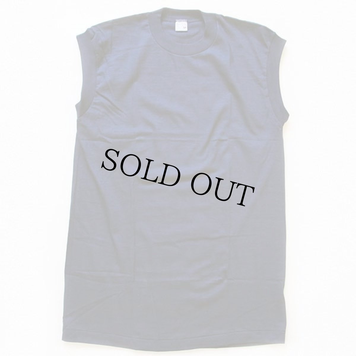 画像2: デッドストック★70s JCPenney 無地 ノースリーブ コットンTシャツ 紺 M (2)