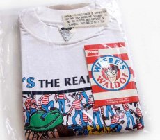 画像1: デッドストック★90s WHERE'S WALDO? 染み込みプリント コットンTシャツ 白 XL★ウォーリーをさがせ! (1)