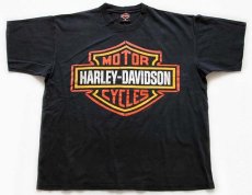 画像1: 90s USA製 HARLEY-DAVIDSONハーレー ダビッドソン ロゴ コットンTシャツ 黒 XL (1)