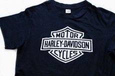 画像1: 70s USA製 Hanes HARLEY-DAVIDSONハーレー ダビッドソン ロゴ 両面プリント コットンTシャツ 黒 M (1)