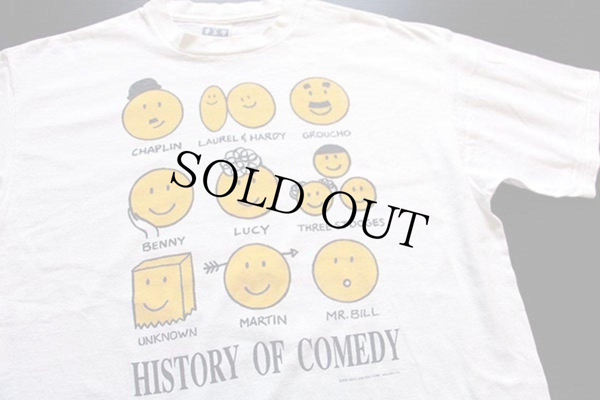 画像1: 90s USA製 HISTORY OF COMEDY スマイル コットンTシャツ 白 XL (1)