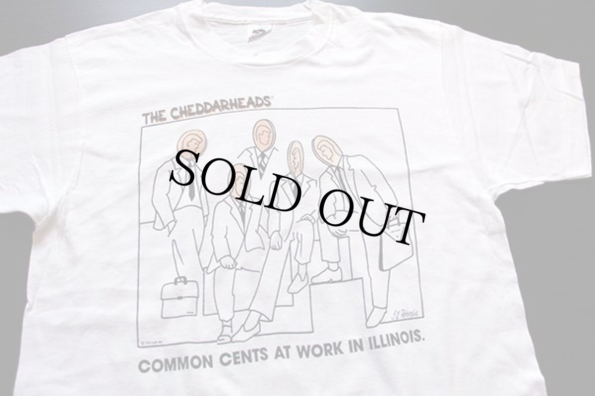 画像1: 90s USA製 THE CHEDDARHEADS アート コットンTシャツ 白 L (1)