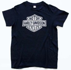 画像2: 70s USA製 Hanes HARLEY-DAVIDSONハーレー ダビッドソン ロゴ 両面プリント コットンTシャツ 黒 M (2)