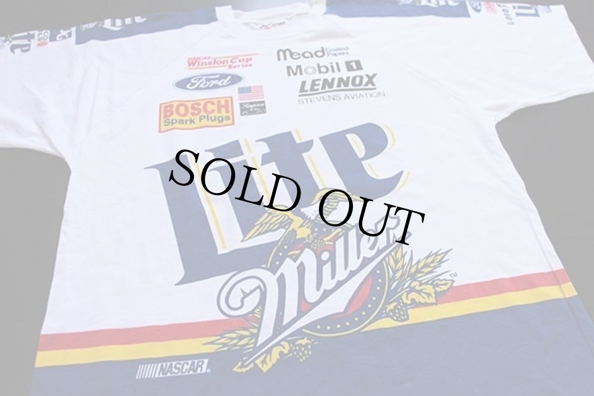 画像1: 90s USA製 NASCAR Miller Lite 染み込みプリント Tシャツ XL (1)