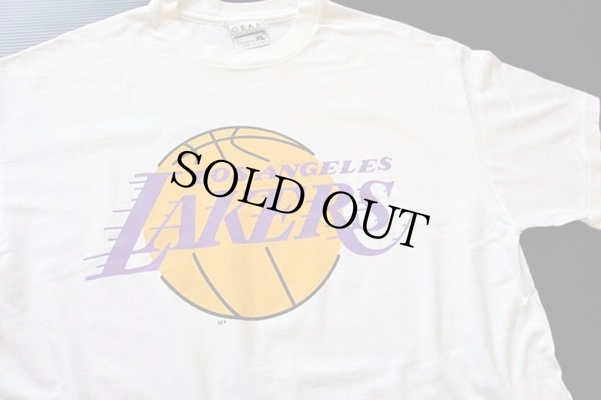 画像1: 90s USA製 NBA LOS ANGELES LAKERSレイカーズ ロゴ コットンTシャツ 白 XL (1)