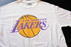画像1: 90s USA製 NBA LOS ANGELES LAKERSレイカーズ ロゴ コットンTシャツ 白 XL (1)