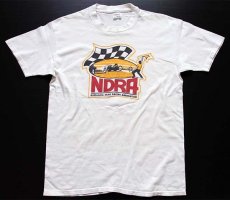 画像2: 80s USA製 NDRA NOSTALGIA DRAG RACING ASSOCIATION チェッカーフラッグ コットンTシャツ 白 L (2)