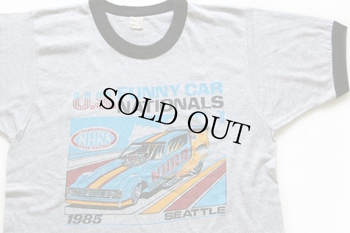 画像1: 80s USA製 NHRA U.S.FUNNY CAR NATIONALS リンガーTシャツ 杢グレー×黒 L (1)