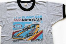 画像1: 80s USA製 NHRA U.S.FUNNY CAR NATIONALS リンガーTシャツ 杢グレー×黒 L (1)