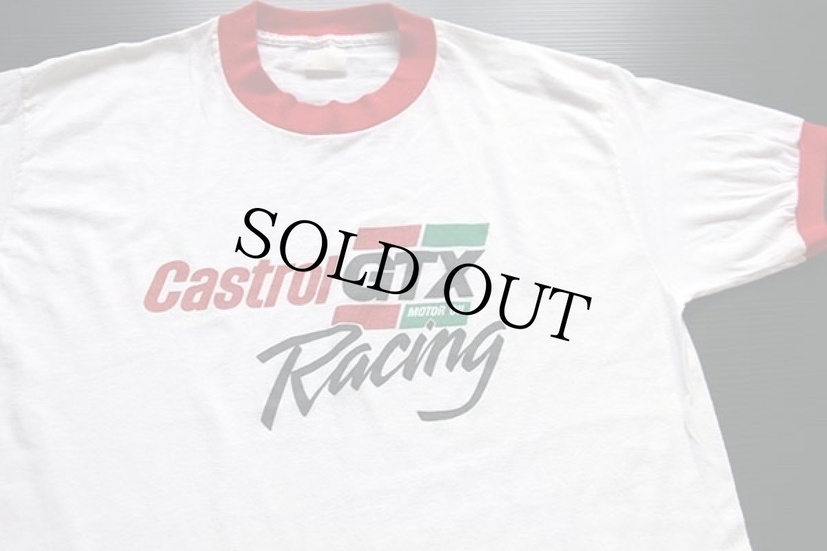 画像1: 80s Castrol GTX MOTOR OIL Racing リンガーTシャツ 白×赤 (1)