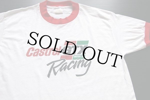 80s Castrol GTX MOTOR OIL Racing リンガーTシャツ 白×赤 - Sixpacjoe Web Shop