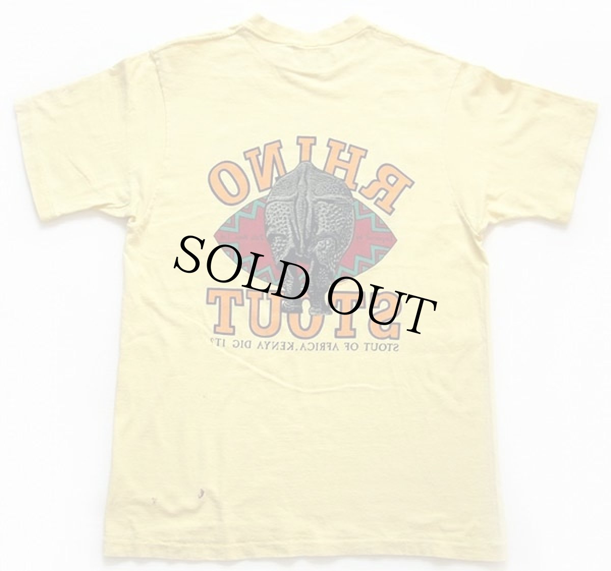 画像3: 80s USA製 crazy shirts RHINO STOUT サイ 両面 染み込みプリント コットンTシャツ 黄 M (3)