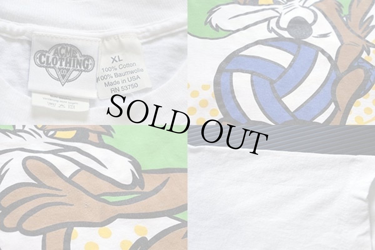 画像3: 90s USA製 ACME CLOTHING WARNER BROS LOONEY TUNES ワイリーコヨーテ オールオーバープリント コットンTシャツ 白 XL (3)
