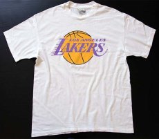 画像2: 90s USA製 LOS ANGELES LAKERSレイカーズ ロゴ コットンTシャツ 白 XL (2)