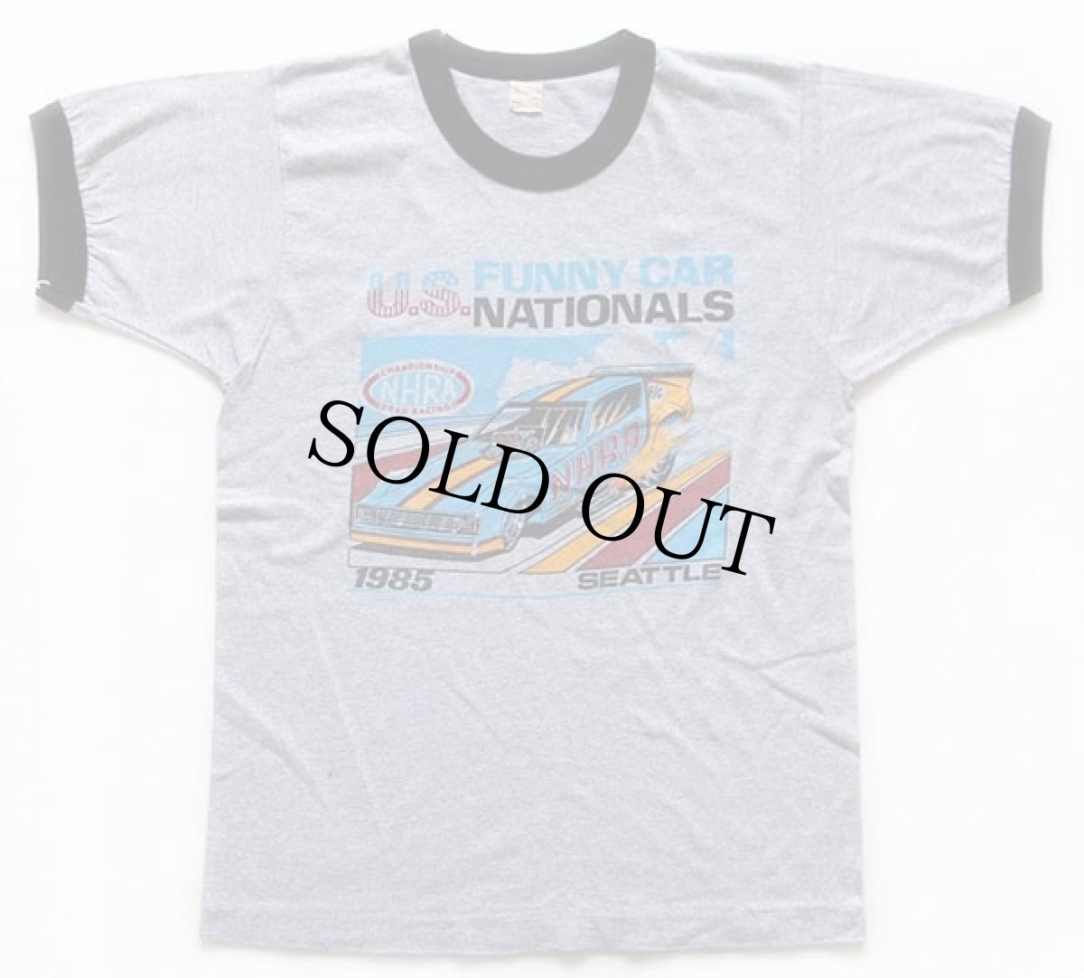 画像2: 80s USA製 NHRA U.S.FUNNY CAR NATIONALS リンガーTシャツ 杢グレー×黒 L (2)