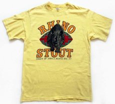 画像2: 80s USA製 crazy shirts RHINO STOUT サイ 両面 染み込みプリント コットンTシャツ 黄 M (2)