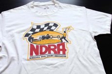 画像1: 80s USA製 NDRA NOSTALGIA DRAG RACING ASSOCIATION チェッカーフラッグ コットンTシャツ 白 L (1)