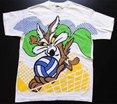 画像1: 90s USA製 ACME CLOTHING WARNER BROS LOONEY TUNES ワイリーコヨーテ オールオーバープリント コットンTシャツ 白 XL (1)