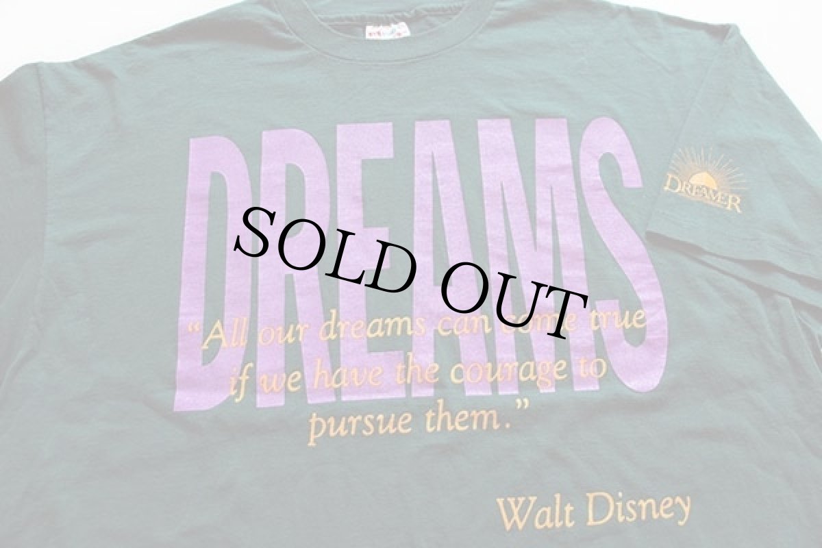 画像1: 90s USA製 Hanes DREAMS Walt Disneyウォルト ディズニー メッセージ Tシャツ 緑 XXL (1)