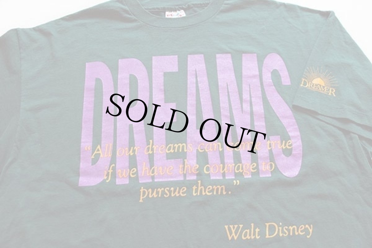 画像1: 90s USA製 Hanes DREAMS Walt Disneyウォルト ディズニー メッセージ Tシャツ 緑 XXL (1)