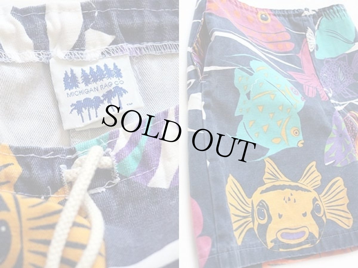 画像3: 90s USA製 MICHIGAN RAGミシガンラグ 魚総柄 ショートパンツ M★ショーツ (3)