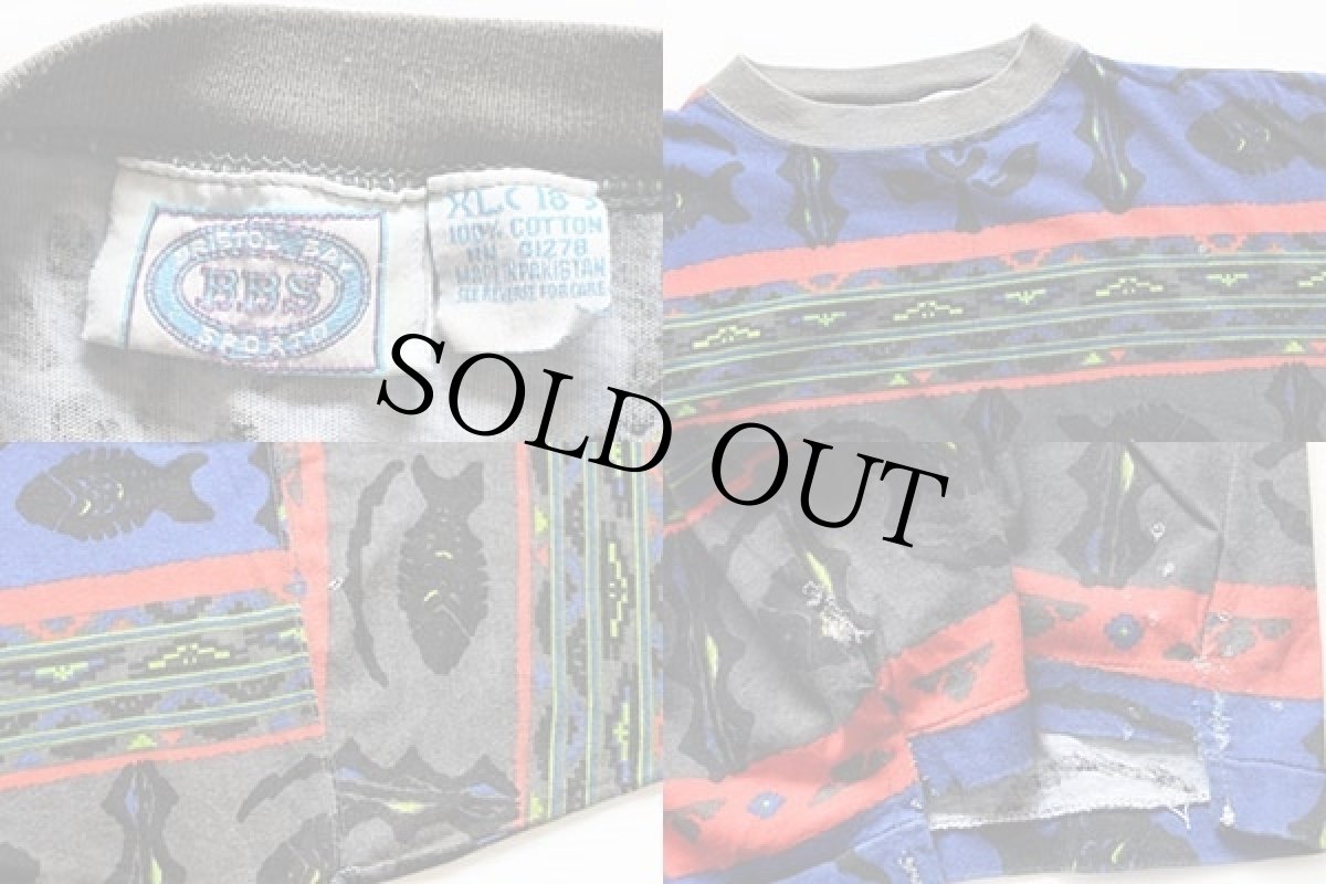 画像3: 80s BRISTOL BAY SPORT 総柄 染み込みプリント コットンTシャツ ボーイズXL (3)