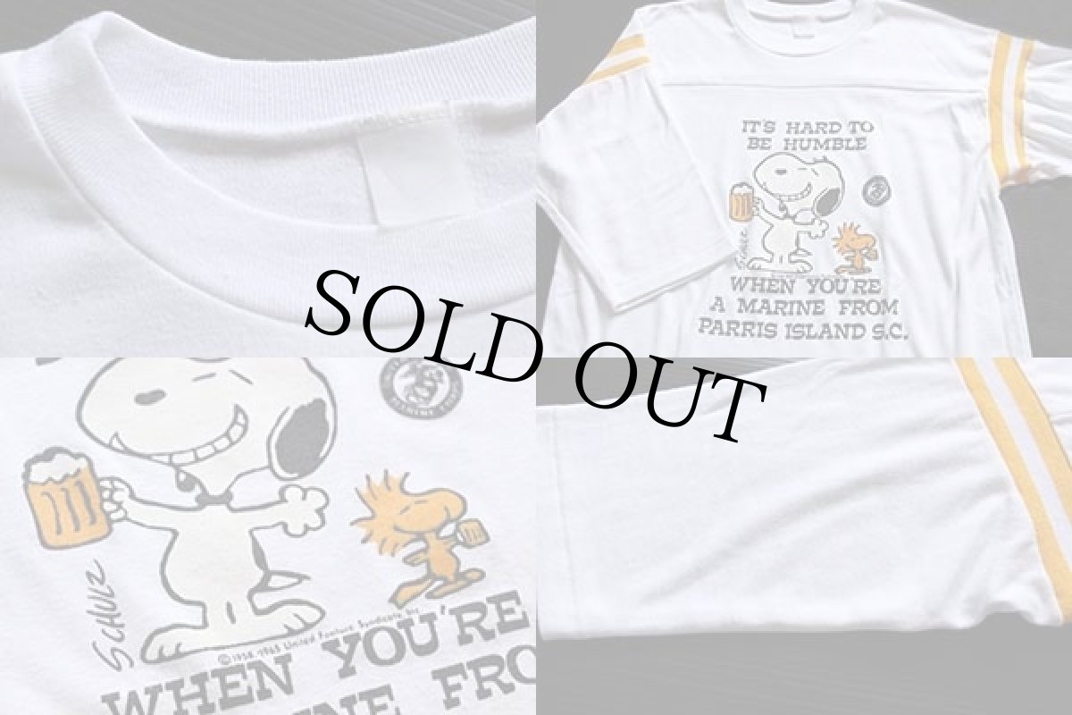 画像4: 80s スヌーピー USMC メッセージ フットボールTシャツ 白 (4)