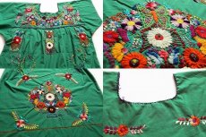 画像3: メキシコ 花柄刺繍 チュニック ワンピース 緑 (3)