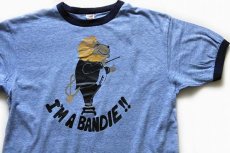 画像1: 70s USA製 Hanes I'M A BANDIE !! MSM BAND ライオン 指揮者 リンガーTシャツ 杢ブルー×紺 L (1)